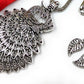 Oxidized Peacock Style Pendant & Chain with Earrings