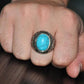 Men Silver-Plated Blue Stone Studded Oxidized Ring