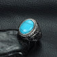 Men Silver-Plated Blue Stone Studded Oxidized Ring