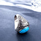 Men Silver-Plated Blue Stone Studded Oxidized Ring