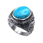 Men Silver-Plated Blue Stone Studded Oxidized Ring