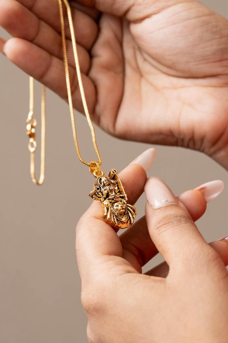 Gold Plated Ambe Mataji Pendant with Chain